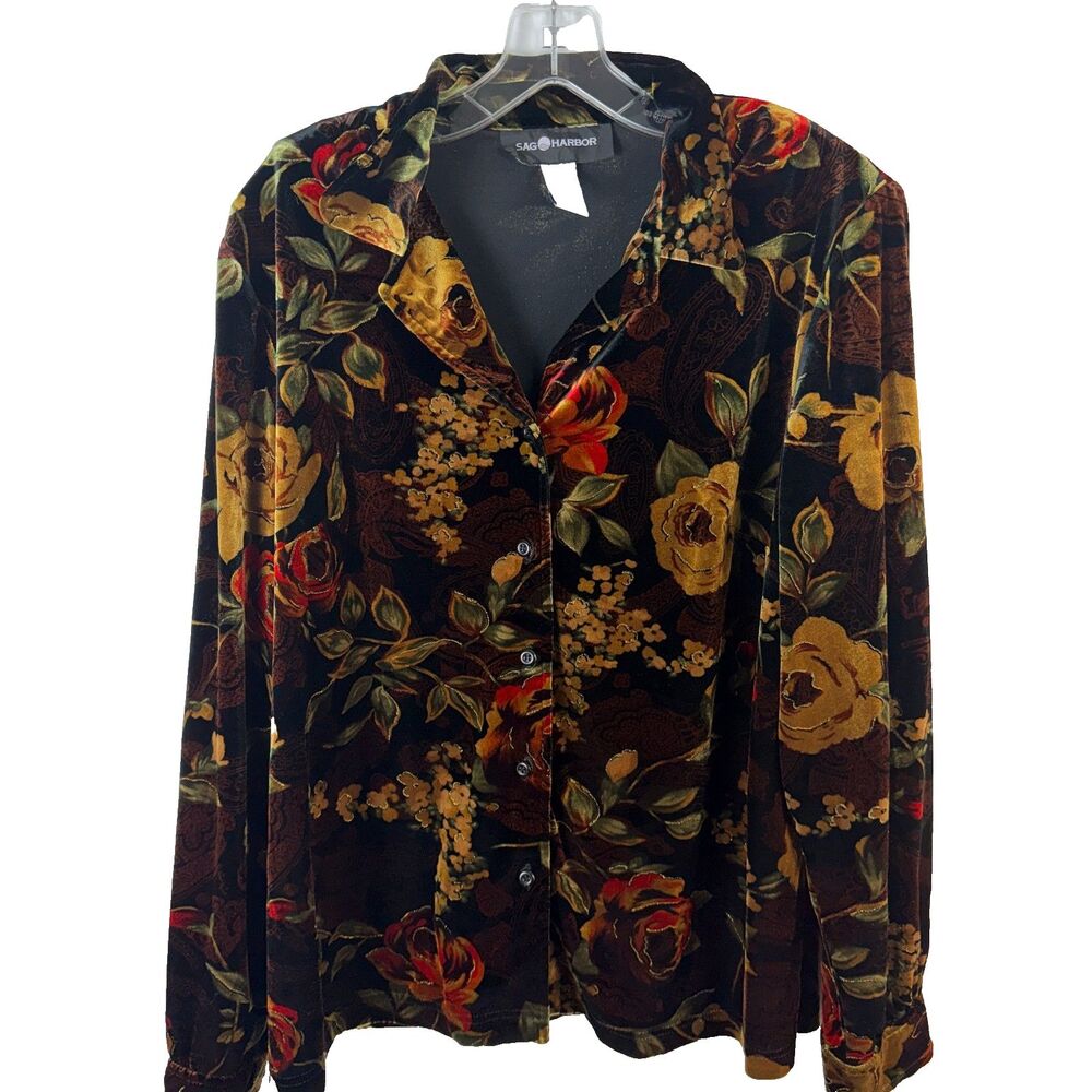Vintage XL Sag Harbor 90's Y2K Womens Long Sleeve Velvet Blouse Whimsigoth Fairy